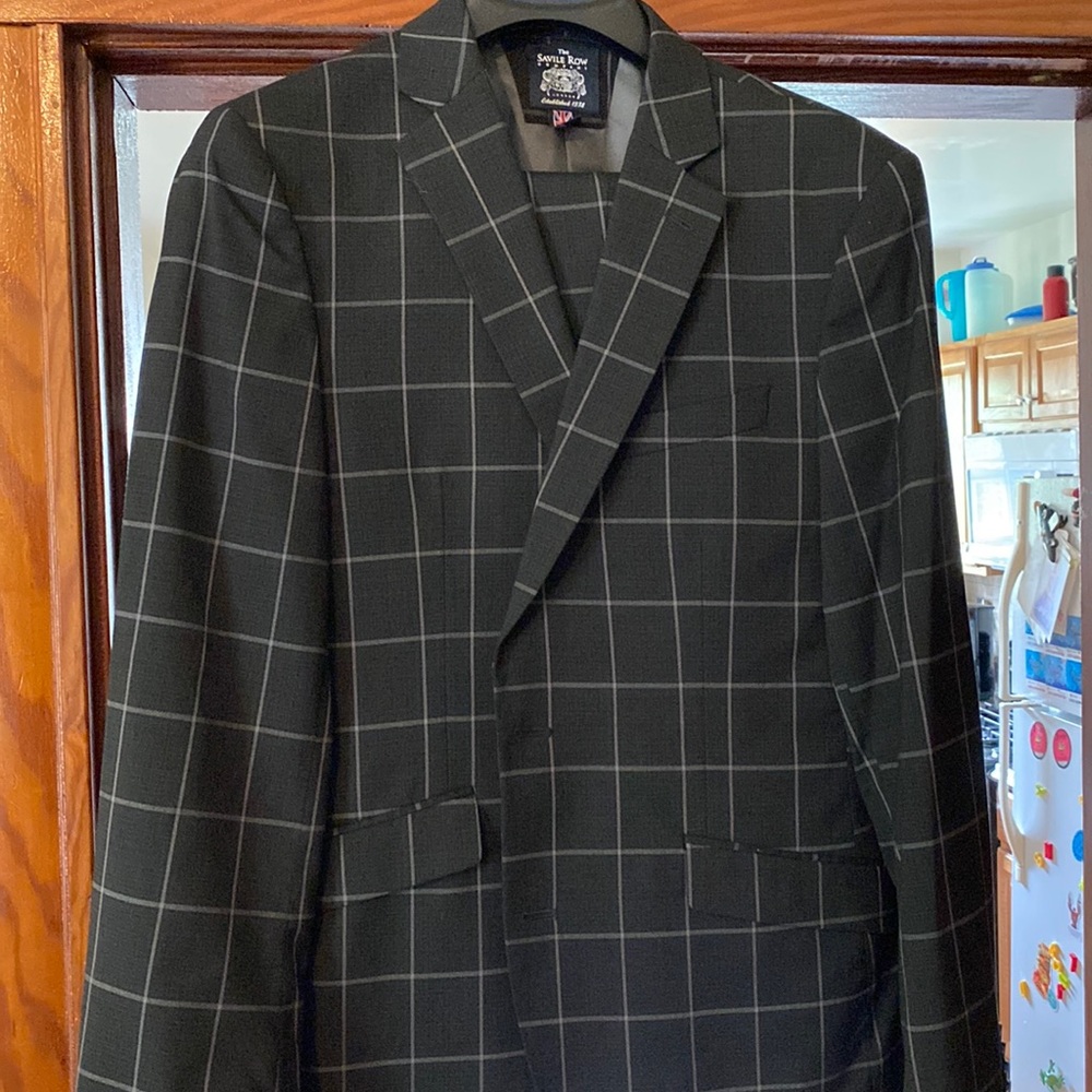 Black windowpane plaid suit